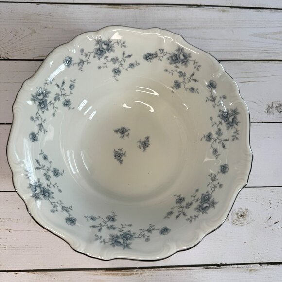 Johann Haviland Blue Garland 8" Vegetable Serving Bowl Germany Platinum Trim Vtg - Picture 1 of 10